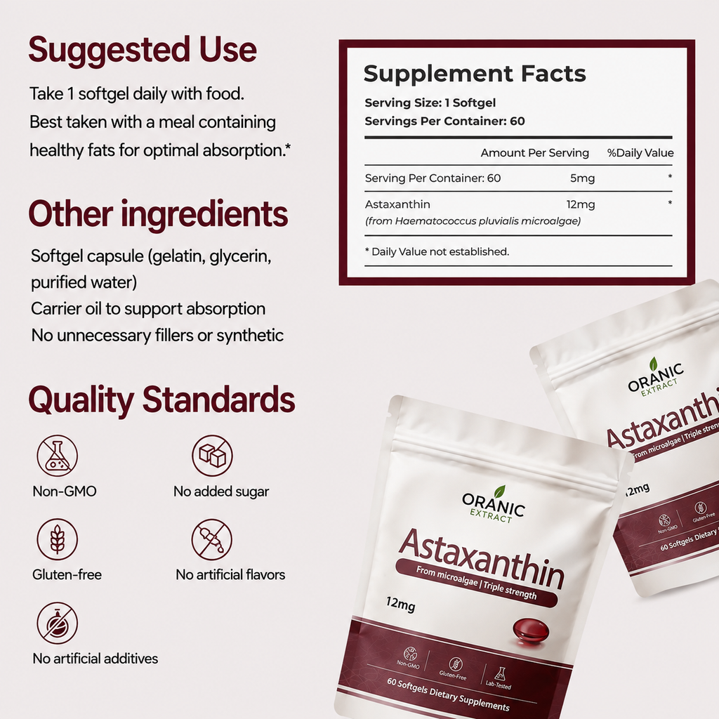 Oranic Extract Astaxanthin - Nature’s Most Powerful Antioxidant for Whole Body Support & Cellular Protection